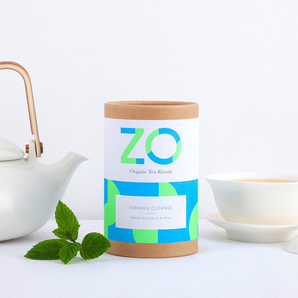 ZO organic loose leaf herbal tea blends in recyclable packaging